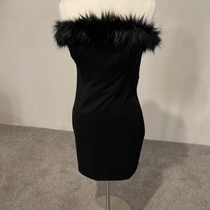 Strapless, black, faux fur party dress. Size 12